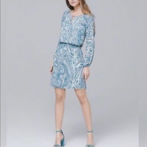 WHBM Paisely Smocked Waist Split Sleeve Mini Dress